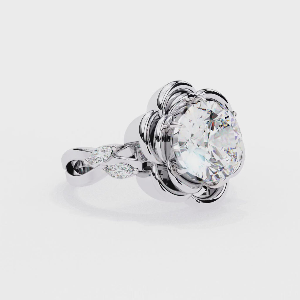 Radiant Central Stone Diamond Ring with Shimmering Side Accents
