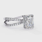 Radiant Central Stone Diamond Ring with Shimmering Side Accents