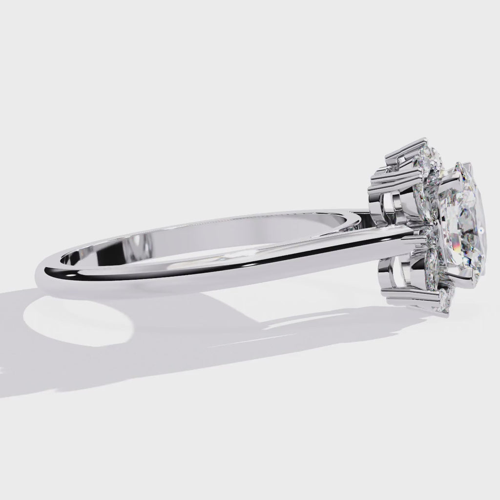 Radiant Central Stone Diamond Ring with Shimmering Side Accents