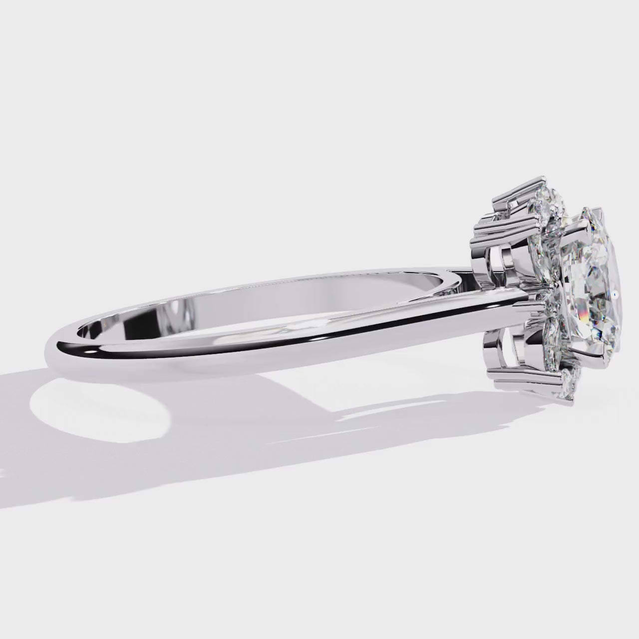 Radiant Central Stone Diamond Ring with Shimmering Side Accents
