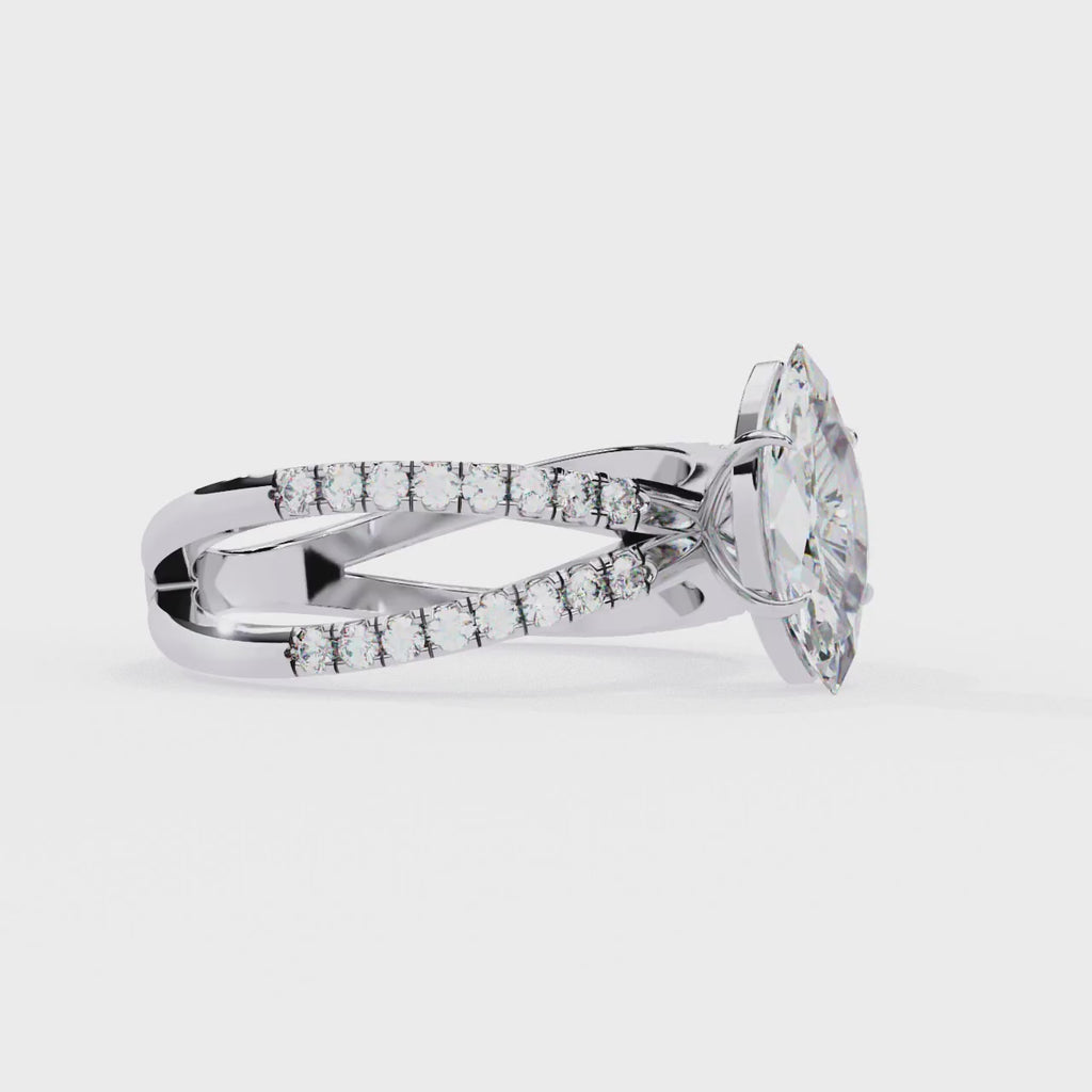 Radiant Central Stone Diamond Ring with Shimmering Side Accents