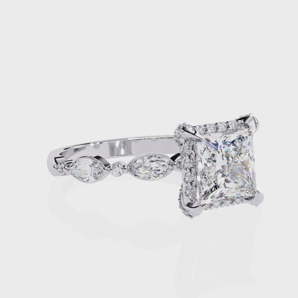 Radiant Central Stone Diamond Ring with Shimmering Side Accents