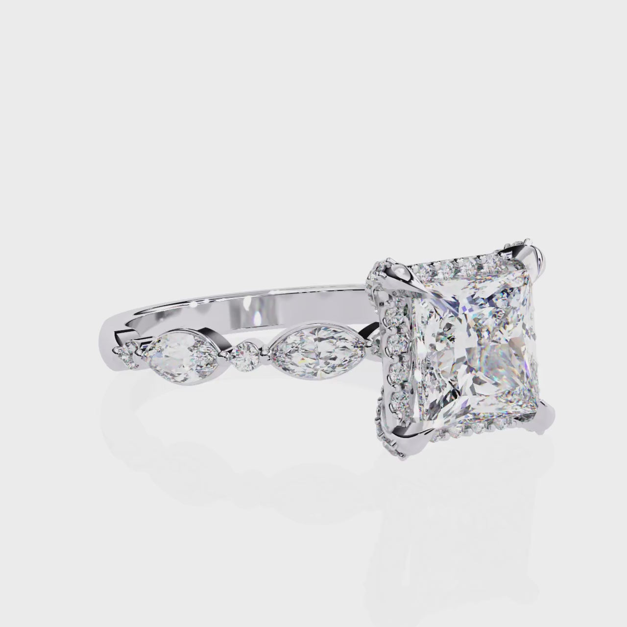 Radiant Central Stone Diamond Ring with Shimmering Side Accents