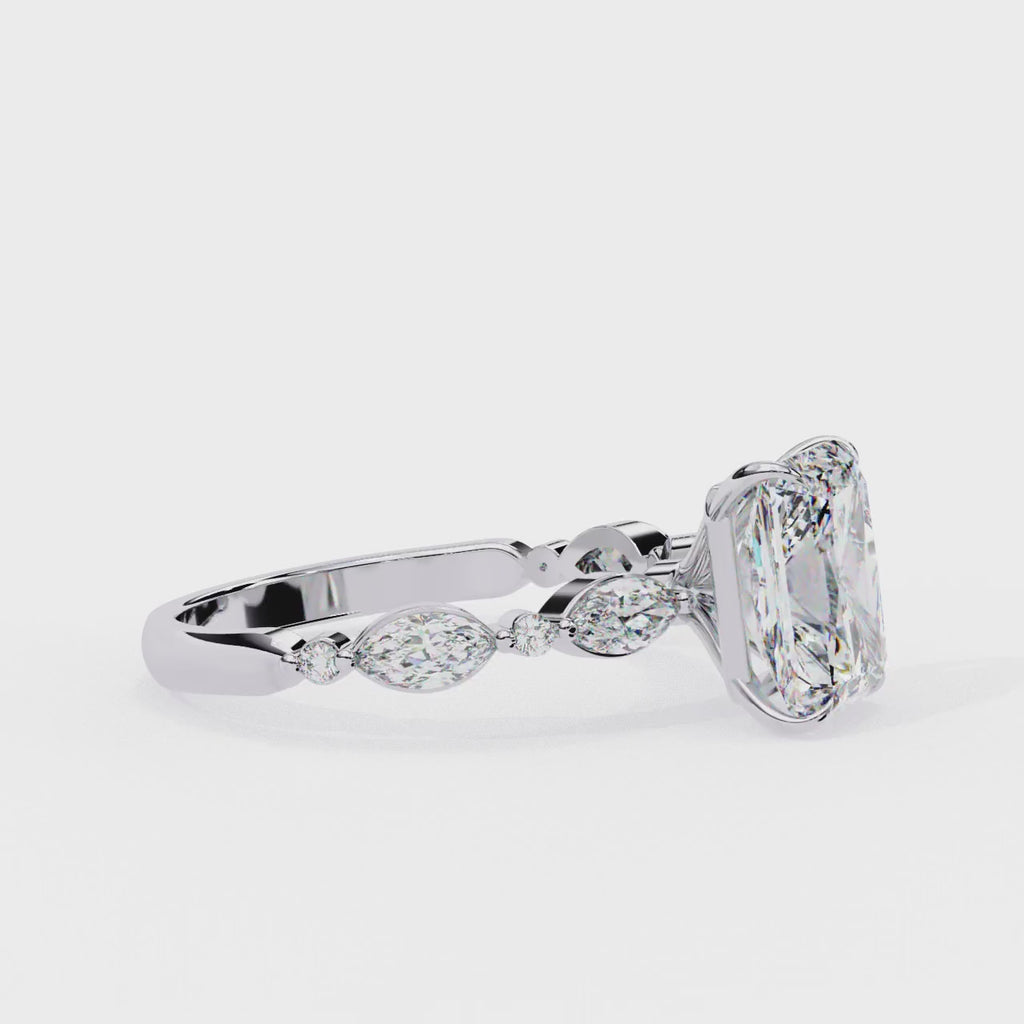 Radiant Central Stone Diamond Ring with Shimmering Side Accents