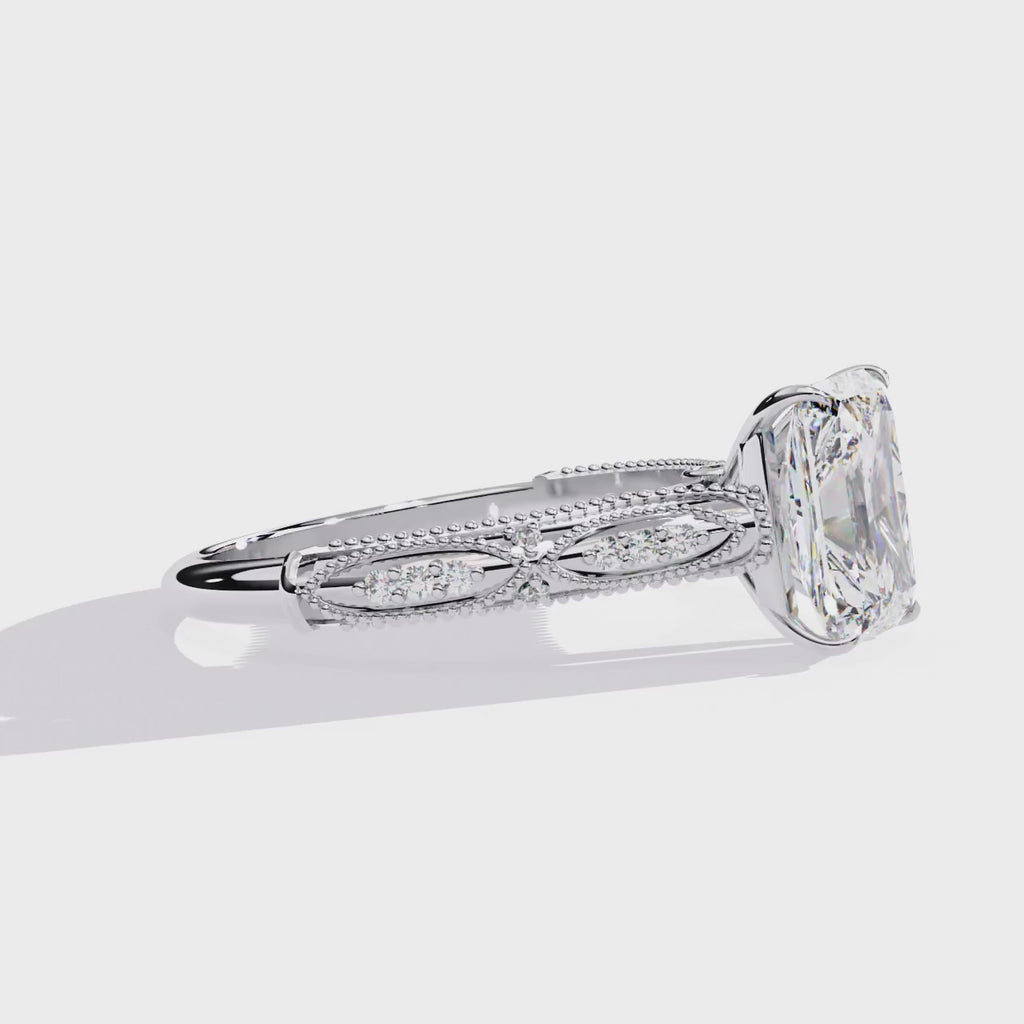 Radiant Solitaire Diamond Ring with Sparkling Side Stone Accents