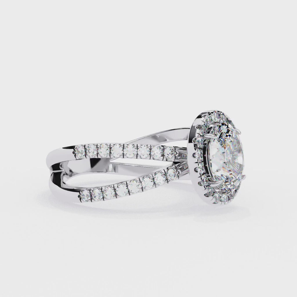 Radiant Central Stone Diamond Ring with Shimmering Side Accents
