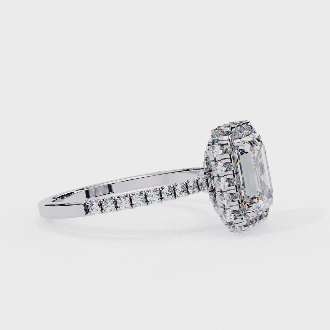 Radiant Central Stone Diamond Ring with Shimmering Side Accents