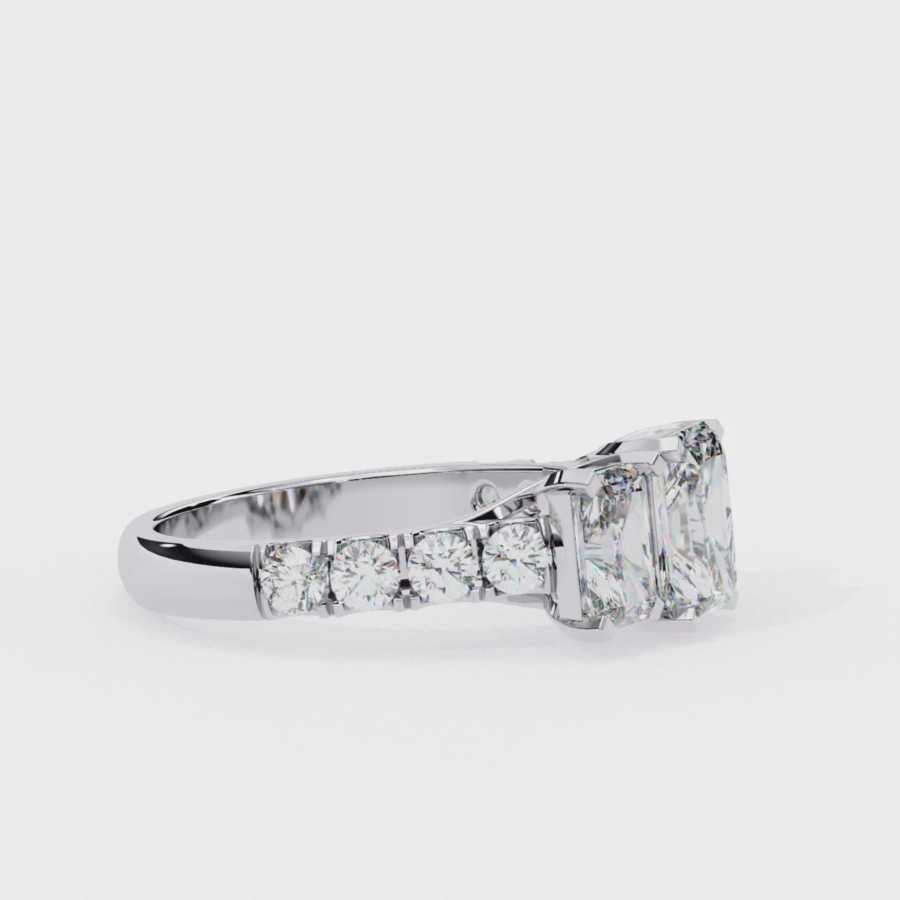 Radiant Multi-Stone Diamond Ring with Brilliant Side Accents