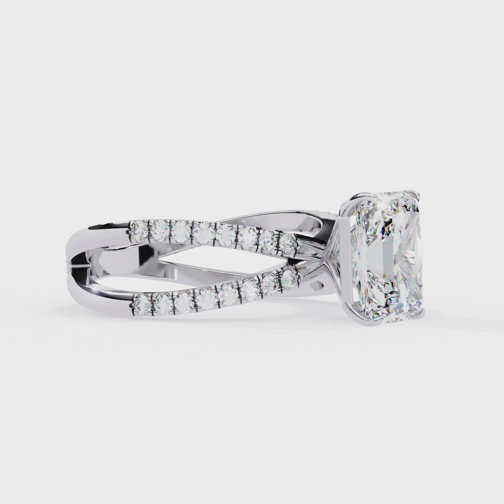 Radiant Central Stone Diamond Ring with Shimmering Side Accents