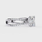 Radiant Central Stone Diamond Ring with Shimmering Side Accents