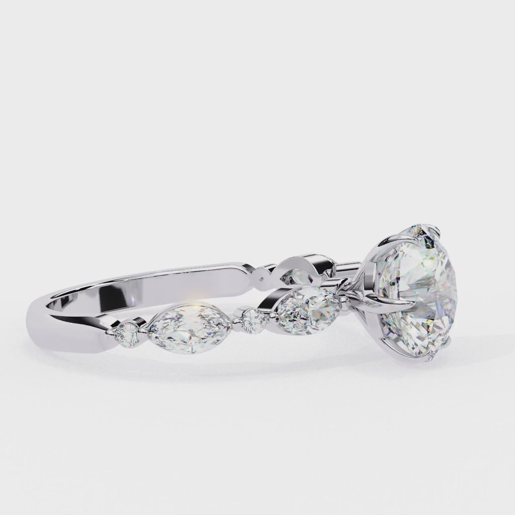 Radiant Central Stone Diamond Ring with Shimmering Side Accents