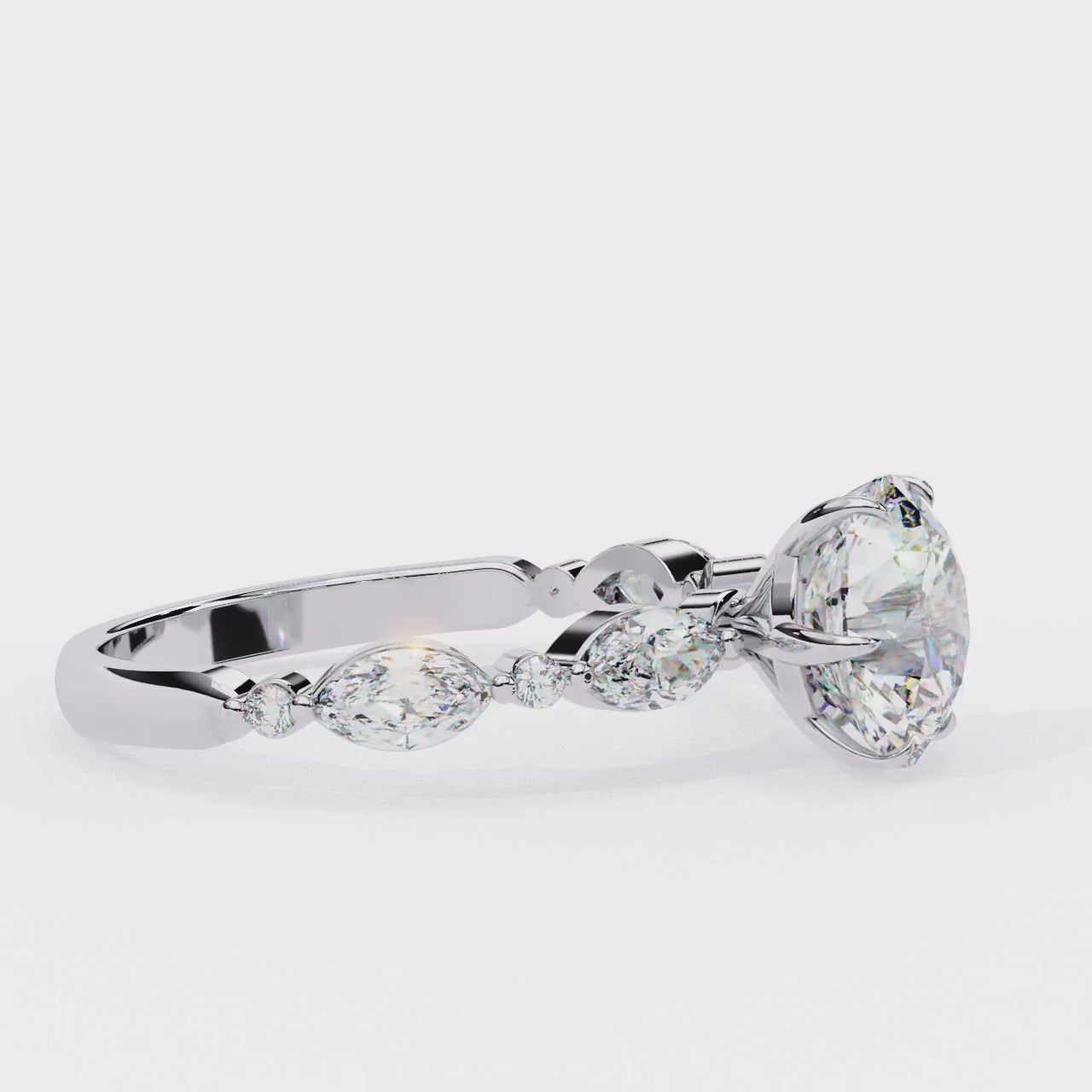 Radiant Central Stone Diamond Ring with Shimmering Side Accents