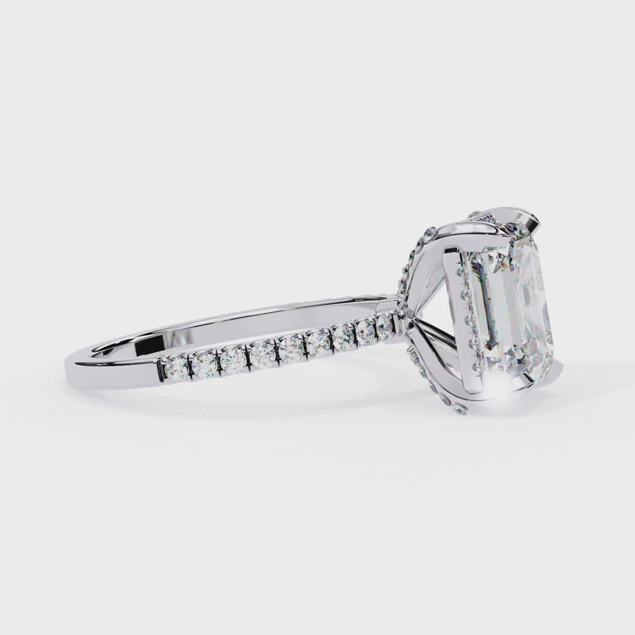 Radiant Central Stone Diamond Ring with Shimmering Side Accents