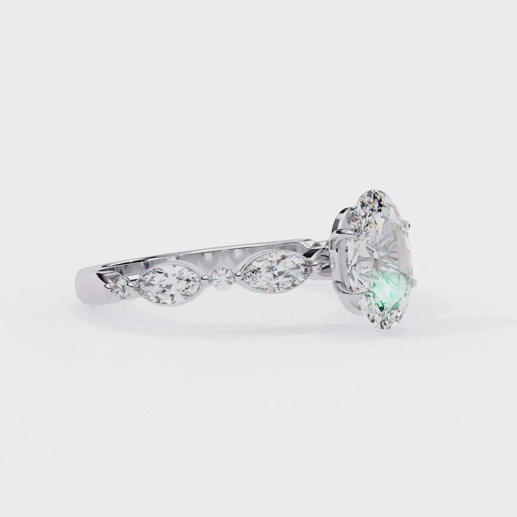 Radiant Central Stone Diamond Ring with Shimmering Side Accents