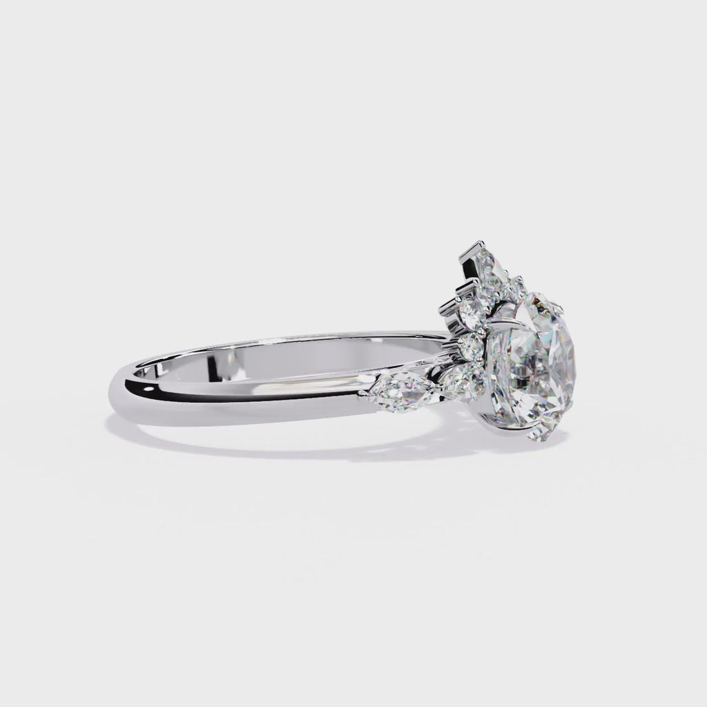 Radiant Central Stone Diamond Ring with Shimmering Side Accents